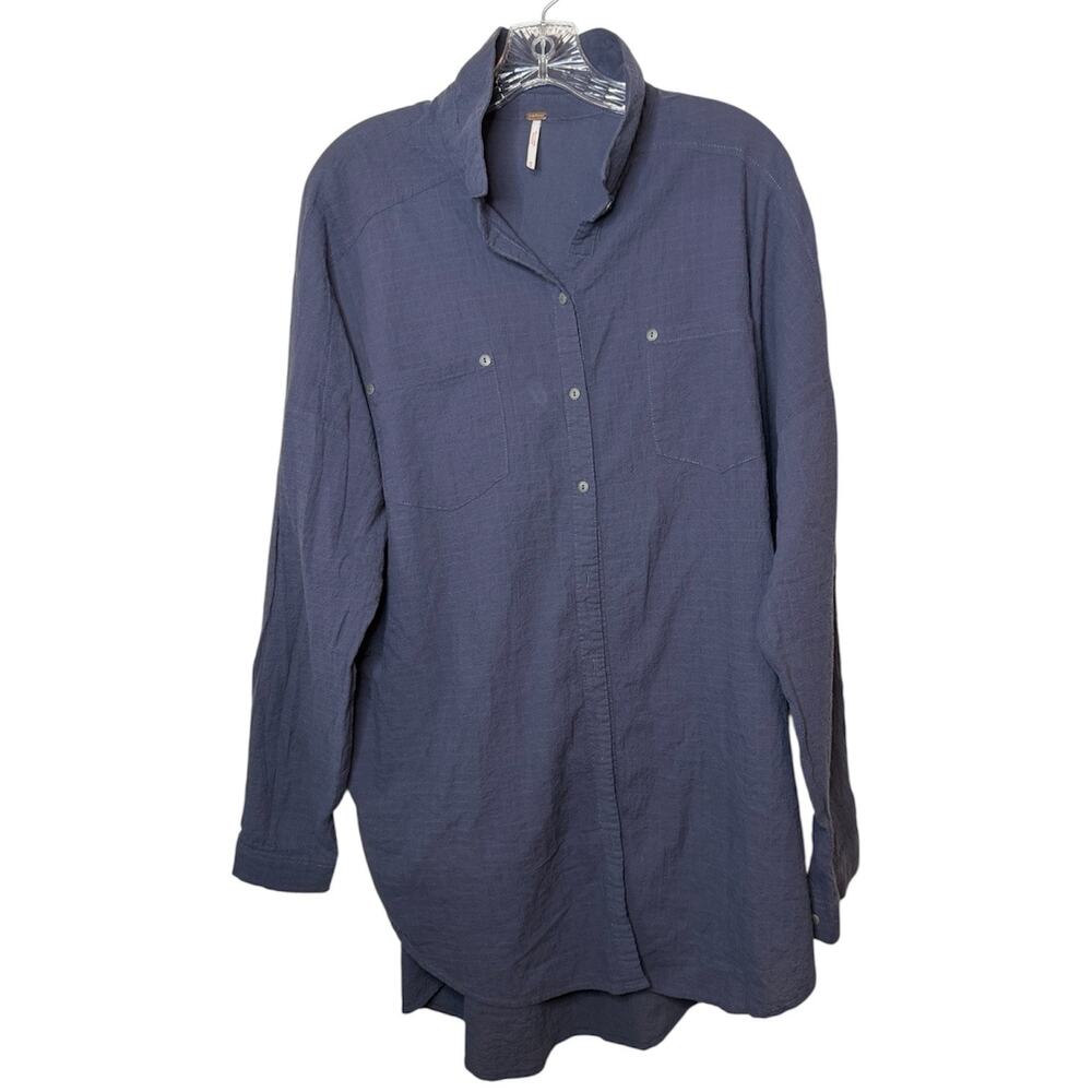 Free People Love‎ Her Madly Oversized Tunic Blue Gauze Boho Beachy Top Sz Medium